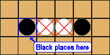 Example of Black capturing two of White's stones